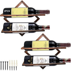 MERYSAN 2pcs Metal Wall Mounted Wine Holder, Vintage Brass Hanging Wine Rack Organiser for 2 Spirits Bottles, Bottle Rack, Wine Bottle Rack for Home Kitchen Bar Wall Decor