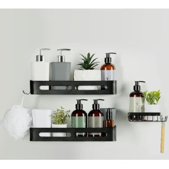 Badera Shower Shelf, No Drilling, Durable Bathroom Shelf, Shower Holder, Pack of 3, Rustproof Bathroom Organiser (Black)