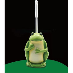 JIUJ Compact Toilet Brush Bathroom Novelty Toilet Brush Holder Cartoon Frog Resin Toilet Scrubber Set Green