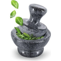 Flexzion Small Mortar and Pestle Set Marble Stone Crusher - 4 Inches, 1/2 Cup Capacity Black Pestle and Bowl, Kitchen Hand Mill for Spices, Herbs, Pills with Non-Slip Pad
