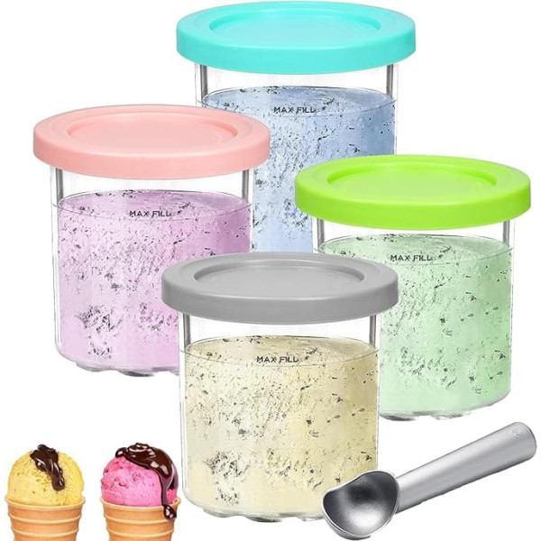 ISIVOUS Container for Ninja Creami Ice Cream Maker - Pack of 4 Ice Cream Cups and Lids for Ninja Creamy NC300EU NC301 NC299AMZ Series, BPA-Free, Dishwasher Safe