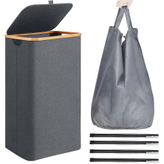 Laundry Basket with Lid, High Space-Saving Laundry Hamper 100 Litres, Large Laundry Box Fabric with Handles and Removable Bag, Bamboo Frame, Laundry Bin Dark Grey for Apartment, Dorm and Caravans