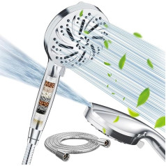 Shower Head with Filter and Hose - 10 Jet Types Shower Head with 15 Layers, High Pressure Hand Shower for Removing Hard Water, Residual Chlorine, Bacteria and Heavy Metal (Shower Head)