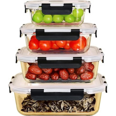 ERUIV Glass Food Storage Containers Set for Food, 8 Pieces (4 Lids & 4 Containers) Glass Containers with Lid, Storage Box Glass - Dishwasher, Microwave & Freezer Friendly, BPA-Free