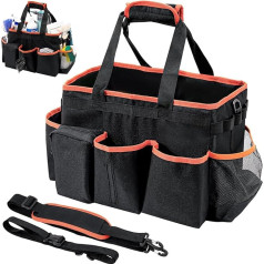 ProCase Cleaning Caddy Bag for Householders, Foldable House Cleaner Accessories Bag with 5 Compartments, Portable Cleaning Detailing Organiser, Tote Bag with Handles and Shoulder Strap, Black Orange