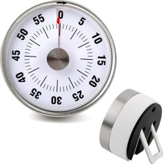 Visual Timer with Holder, Chef Cooking Timer with Loud Alarm, No Batteries Required, 100% Mechanical - Magnetic Back, Exquisite Stainless Steel Body (White)