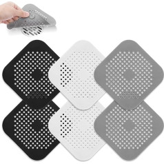 Drain Hair Catcher Square Shower Hair Drain Catcher Silicone Drain Protector Bathroom Accessories Ink Stopper for Bathroom, Bathtub, Shower and Sink, Kitchen, 6 Pack