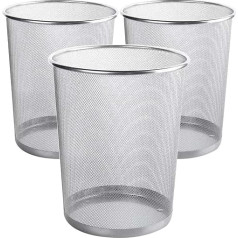 3 Pack Silver Mesh Trash Can Waste Paper Bin, Metal Waste Basket, Rubish Bin for Bedrooms, Office, Home, Kitchens Supplies