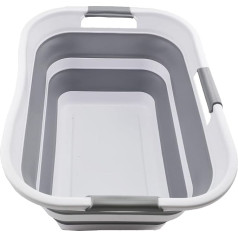 SAMMART Foldable Plastic Laundry Basket, 29L Collapsible Storage Bin Organizer Portable Washing Tub, Space Saving Laundry Basket, Water Capacity 24L (1, White/Grey/White)