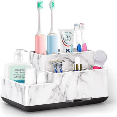 Removable Toothbrush and Toothpaste Holder for Bathroom Countertop Large Bathroom Organizer Storage Non-Slip for Shower Kitchen Kids Family Marble Silver
