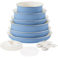 RIOVARM Pots and Pans Set with Removable Handles, Non-Stick Ceramic Stackable Cookware Set with Silicone Lids, Space-Saving Pot & Pan Sets without PFOA, Frying Pan, Casseroles