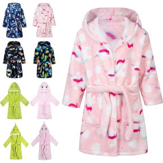 Lodunsyr Children's Bathrobe with Hood for Boys Girls Bathrobes Dressing Gown Cuddly Warm and Soft Pyjamas Toddler Coral Fleece Hoodie Robes 2-9 Years