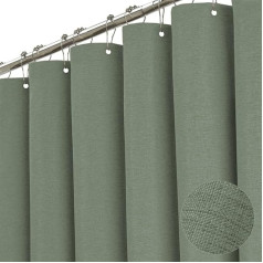 Premium Shower Curtain Linen Fabric Textile 240 x 200 cm Waterproof Anti-Mould for Bathroom Green 180 x 200 cm