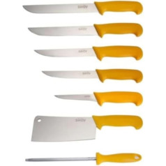 Shov Ergo Grip Butcher Knife Set 7 Pieces with Chopper and Sharpening Steel Stainless Steel