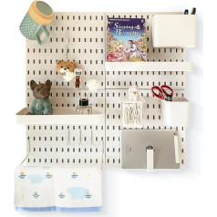 JoyBHole Pegboard Combination Set and 13 Accessories (Shelf Hooks, Containers) No Punching for Garage Kitchen Living Room Bathroom Office 22x22 Inch Pegboard Wall Organizer (Upgraded)