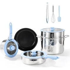 Roydx 18/10 Stainless Steel Pot Set and Non-Stick Ceramic Pan with Removable Handle and Lid, Soup Pot, Saucepan and Steamer Insert, Induction Pots Set without PFAS Pfoa and Ptfe Dishwasher Safe