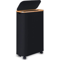 Merkisa Slim Laundry Basket with Wheels, 60L Slim Laundry Basket for Laundry, Freestanding Laundry Basket with Lid and Bamboo Handles, Collapsible and Waterproof, Tall Fabric Basket for Dorm,