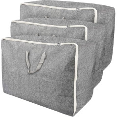 Pack of 3 Storage Bags for Duvets, 60 L, Bed Linen, Storage Bag, 37 x 28 x 58 cm, Large Foldable Bag with Zip, Moving Bags for Duvets, Clothes