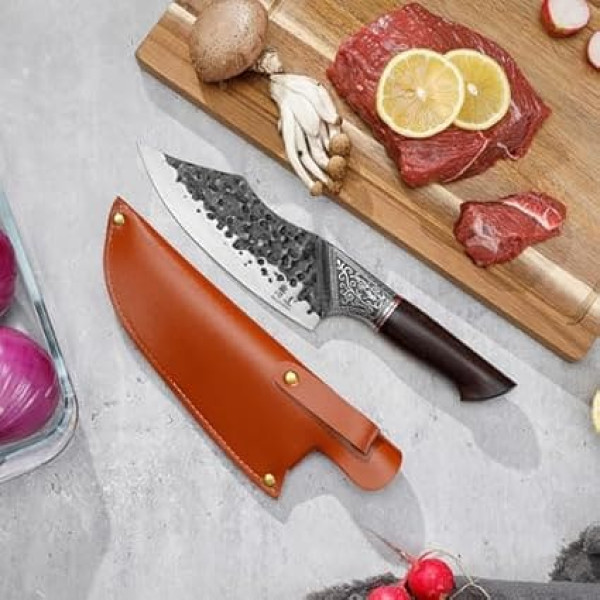 SHANGDAO 18 cm Chef's Knife, Butcher Knife for Meat, Butcher Side Knife with High Carbon Content, Hand Forged Meat Cutting Knife, Kitchen Knife for Home, Camping Grill Chef Knife