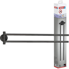 tesa Moon Graphite 2-Arm Towel Rail in Brushed Graphite - Self-Adhesive Towel Rail Made of PVD-Coated Metal - No Drilling Required Includes Adhesive Solution - 50 mm x 84 mm x 456 mm