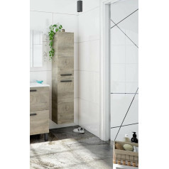 Dmora - Alexandria Bathroom Column Cupboard for Bathroom with 2 Doors, Wall Cabinet with 2 Shelves, cm 30 x 25 H150, Oak