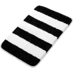 PiccoCasa Black & White Bath Mat, Non-Slip Bath Mats 50 x 80 cm for Bathroom, Floor and Bathtub, Microfibre, Extra Soft, Fluffy and Water Absorbent, Striped, Machine Washable