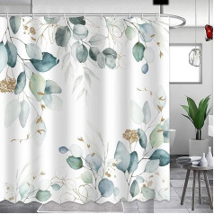 APROPHIC Shower Curtain, Eucalyptus Leaves, Green, Waterproof, Quick Drying, Washable Shower Curtain, Bathtub Fabric, Bathroom Curtain with 12 Hooks, 180 x 180 cm