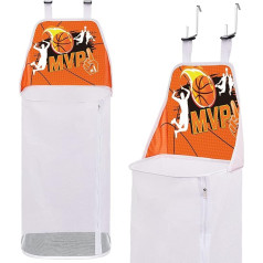 Basketball Over Door Laundry Basket Space Saving Hanging Mesh Basketball Hoop with Metal Hooks Laundry Basket for Kids Boys Girls Funny Birthday Gift Room Decor