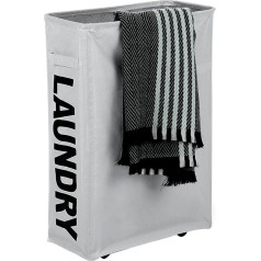 Large Laundry Basket Made of High Quality Plastic with Handles and Wheels, Hipster Style Laundry Basket for Drying Clothes, Nursery and Home Organization (Light Grey, 39 x 19 x 55 cm)