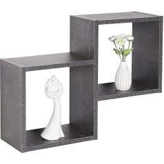 RICOO WM026-BG Wall Shelf Grey 58 x 44 x 18 cm Hanging Shelf Concrete Look Cube Shelf