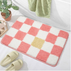 McEu Bathroom Rug Non-Slip Washable 45 x 65 cm Bath Mat Absorbent Bath Mat Quick Drying Bath Mat Soft Microfibre with Square Pink
