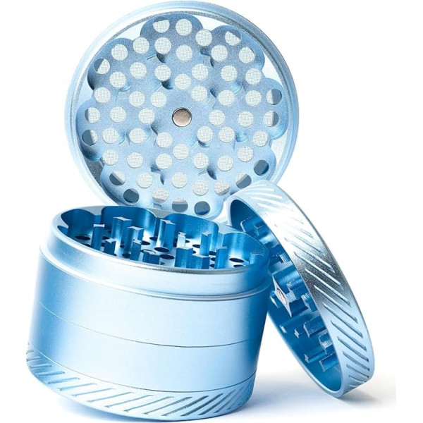 COLORWAY® Aluminium Grinder Set | Crusher Diameter 63 mm 4-Piece | Non-stick | Herb Mill with Accessories | Includes Cleaning Set (Blue)