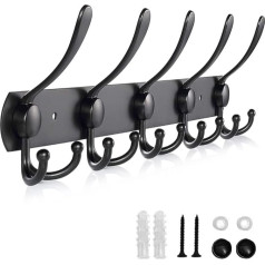 Bssowe Black Heavy Duty Coat Hook, Coat Hook, Black Hook Rack, Stainless Steel Hook Rack, with Screws and Extension Tube, for Towels, Bathrobes, Hats, Black