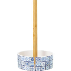 DRW Wooden Toilet Roll Holder with Ceramic Base Mosaic Blue 14 x 32 cm Multi-Coloured Standard