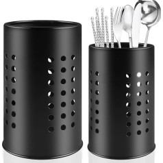 2 Pieces Kitchen Utensil Holder for Worktop, Stainless Steel Black Utensils Caddy, Storage Shelf, Fork Spoon, Perforated Holder, Stainless Steel Chopsticks, Fork Spoon, Storage Organiser for All