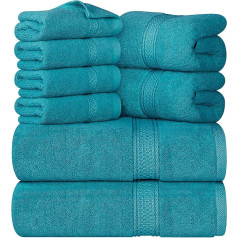 Utopia Towels 8 Piece Premium Towel Set, 2 Bath Towels, 2 Hand Towels & 4 Face Cloths 600gsm 100% Ring Spun Cotton Gym Hotel & Spa (Teal) UT1061