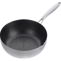 BESTonZON Frying Pan Made of 304 Stainless Steel Cooking Pan Honeycomb Wok Pan 24 cm Cooking Pot Pan Non-Stick Coating Pan with Handle Gourmet Pan Suitable for Gas Hob Induction Home Restaurant