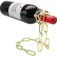 VinBee Magic Wine Bottle Holder Floating Steel Link Chain Wine Rack Holder Bottles in the Air Bottle Holder Wine Holder Gift Idea Natural Table Decoration Wine Stand Metal Gold