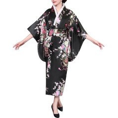 Bon amixyl Japanese Kimono for Women Traditional Young Lady Yukata Dress Cosplay Costume Satin Robe