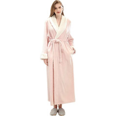 VKTY - Flannel Robe with Wide Collar Fleece Lightweight and Warm Comfortable Women Long Dress Kimono Winter Sleepwear for Adults (Pink, XL)