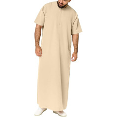 YAOHUOLE Men's Short Sleeve Thobe Kaftan Men's Short Sleeve Kaftan Men's Long Side Split with Pockets Universal Fit