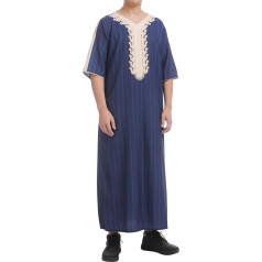 Odizli Kaftan Men's Abaya Muslim Arab Islamic Clothing 3/4 Sleeve V-Neck Striped Print Loose Long Thobe