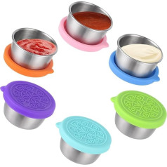 Pack of 6 Mini Sauce Containers, Stainless Steel Sauce Containers, Leak-proof Dip Containers with Lid, Reusable, Salad Dressing Containers, Small Stainless Steel Spice Containers, for Sauces, Dips and