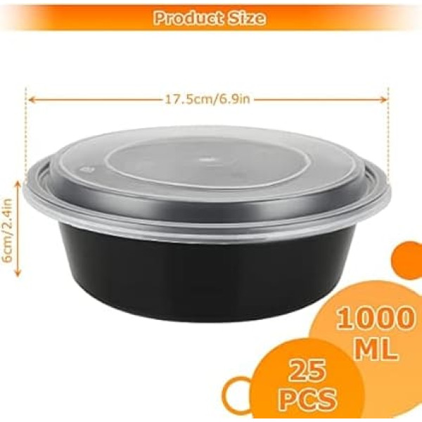 JMIATRY Pack of 25 Round Meal Containers, Reusable, 1 Compartment Food Prep Containers with Airtight Lids, Microwave Safe, Stackable and Freezer Safe (100ml)