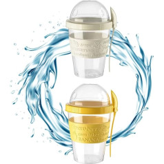 SJ TRADERS Yoghurt Cup - 600 ml, Reusable Yogurt Container with Lid, BPA-Free Cup for on the Go with Topping Cereal, Oatmeal, Leak-proof & Dishwasher Safe Yoghurt Pots (Cream