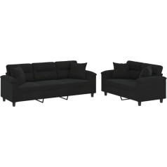 Vidaxl Sofa Set 2-Piece Armchair Couch with Cushion, Sofa Living Room Sofa with Armrests, Couch Set, Designer Sofa, Seating Furniture, Upholstered Furniture, Black Microfibre Fabric