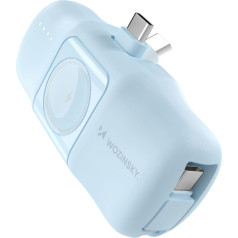 Mini powerbank 5000mAh 15W USB-C un lādētājs Apple Watch - zils