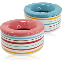 com-four® 2 x Wind Ashtrays XL – Large Ashtray Made of Porcelain – Premium Storm Ashtray with Coloured Stripes – 13.5 x 7 cm (Pack of 2 – Pink/Blue)