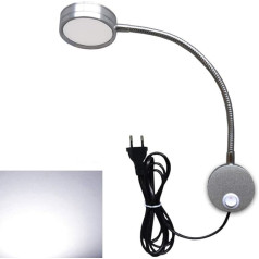 Youngine EU Plug Reading Lamp, Flexible 5 W LED Reading Lamp with On/Off Switch and Plug, Gooseneck Bedside Lamp for Bedroom, Office, Hotel, 6000 K (Silver-Cool White)