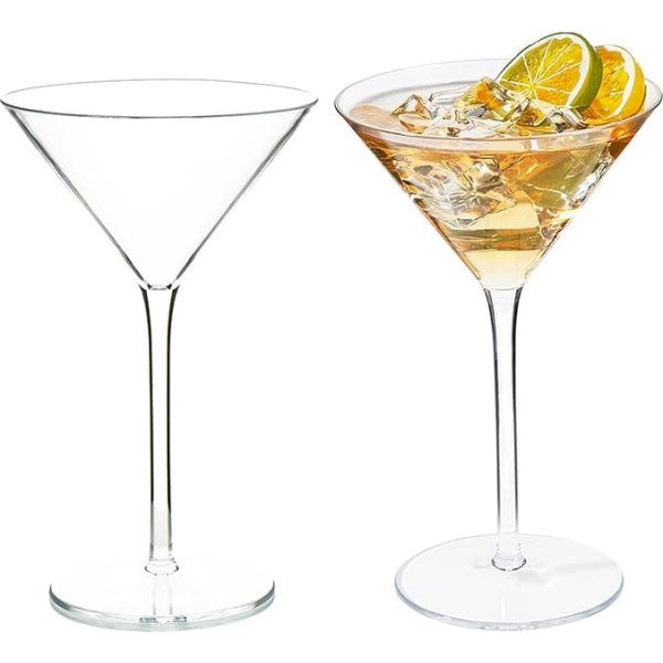 HAHASHOW Unbreakable Tritan Plastic Cocktail Glasses with Stem, Martini, Margarita, Mojito, 260ml, Set of 2